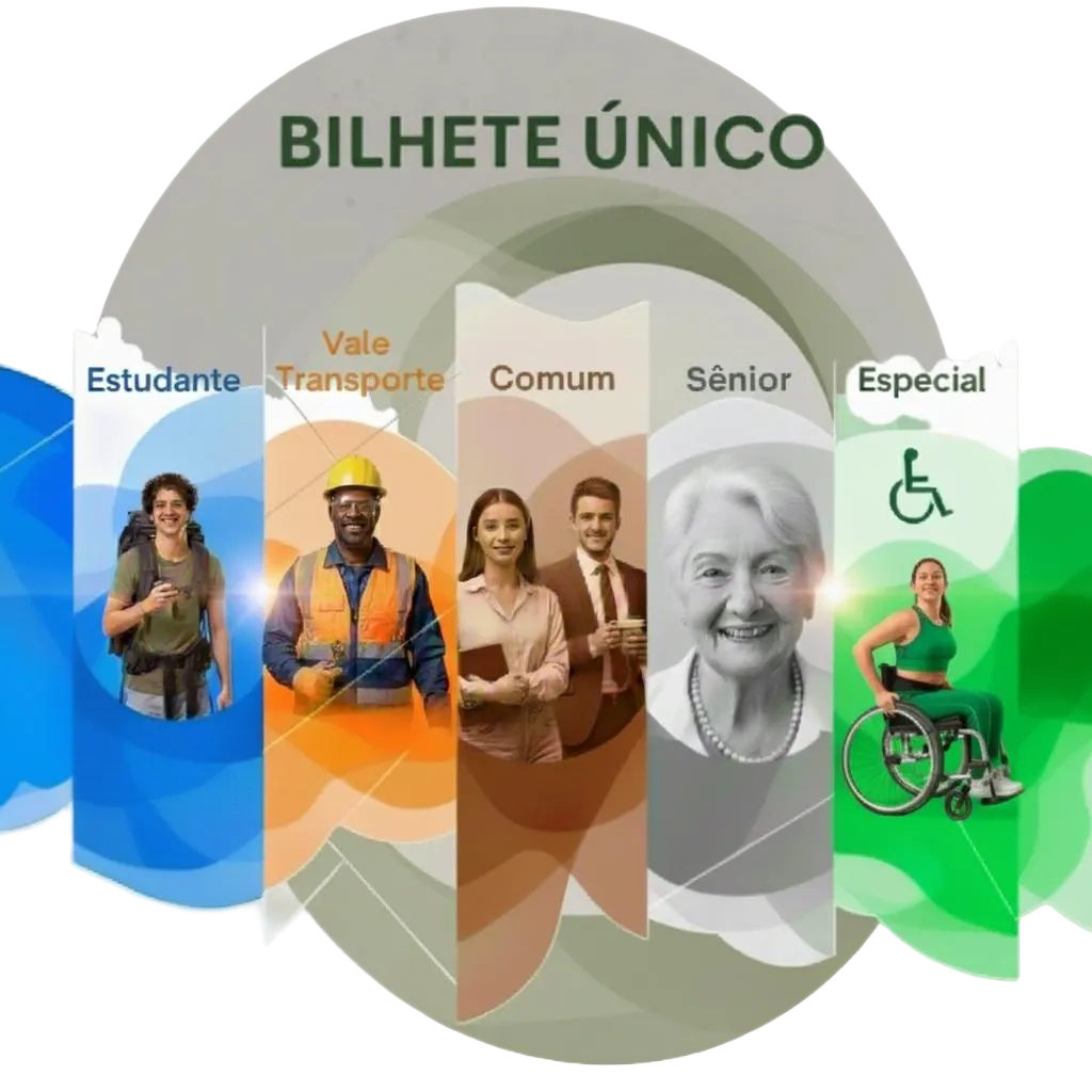 Interface do aplicativo Já Jundiaí mostrando as modalidades do Bilhete Único